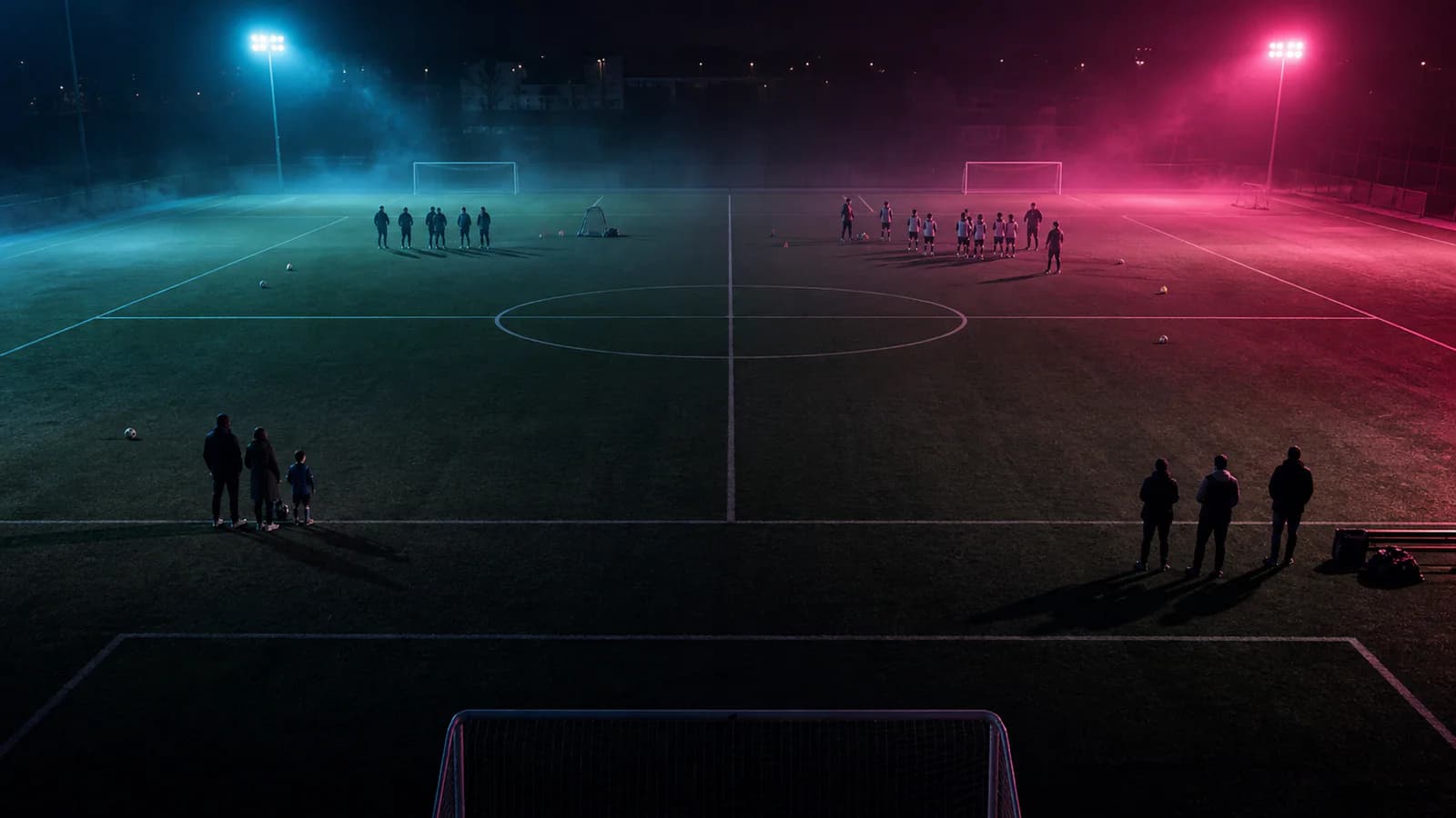 Illustrative soccer ecosystem scene